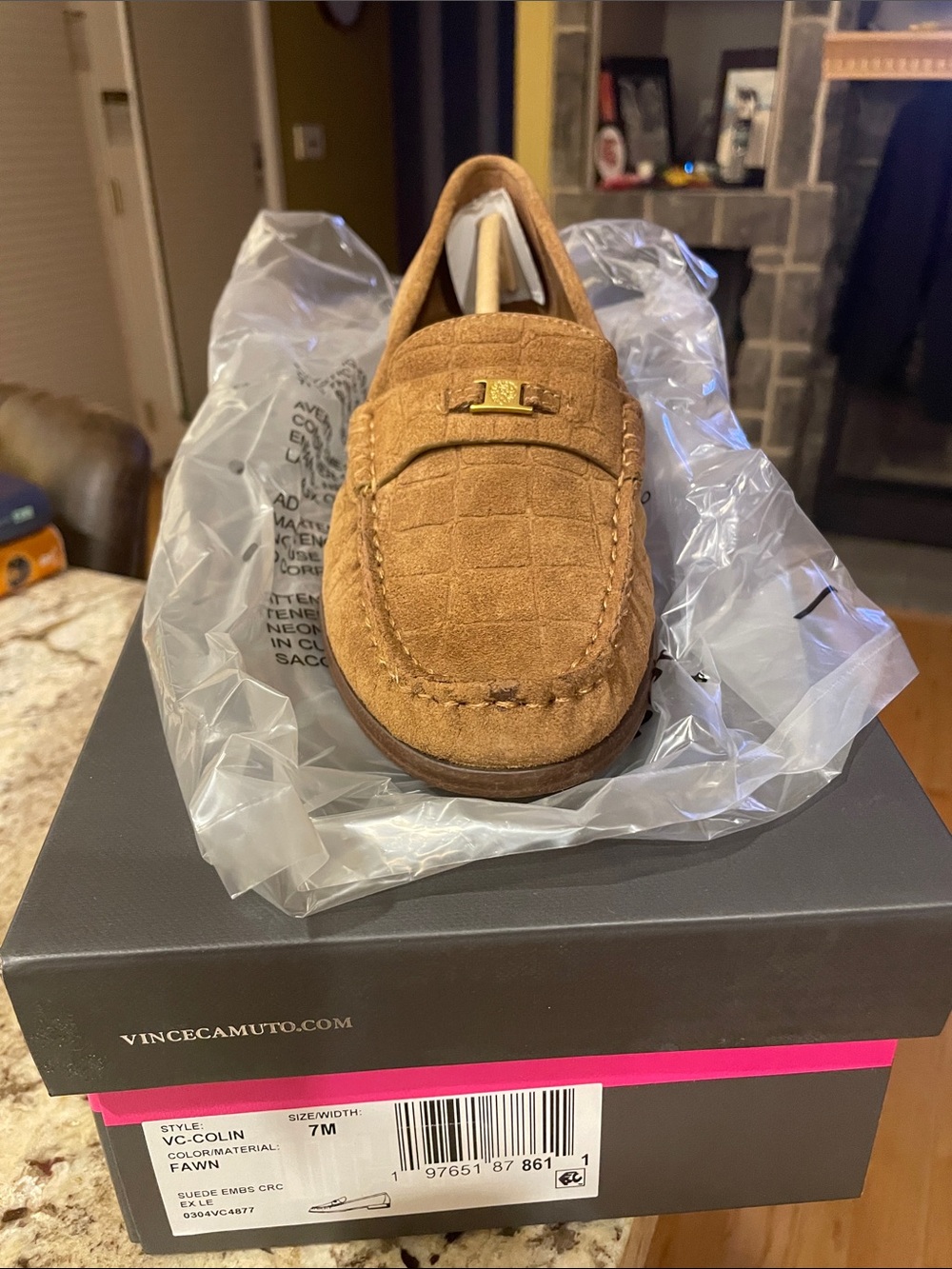NWT Vince Camuto Fawn Suede Moc-Toe Slip-On Colin Loafer with Metal Bit